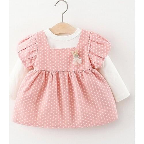 Autumn Girls Kids Princess 2pcs Set Children Baby Infants Dot Overall Tank-Dress Vestidos+Long SleeveT-shirt Tops Outfits S12820