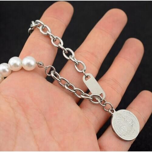 WOWTIGER stainless steel chain Pearl stitching Cross jesus necklace Padlock necklaces for Men and women Jewelry wholesale Gifts