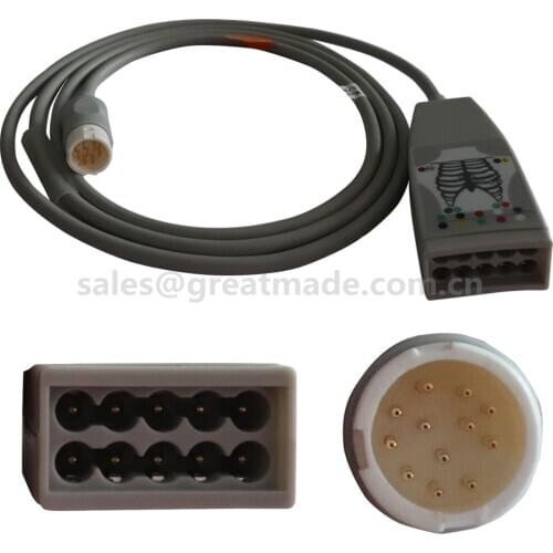 Comaptible philips M1663A ecg cable, 10-lead Trunk cable , HP 12pins .2M for VM6, VM8 ECG Modules , M1001A/B, M1002A/B