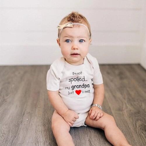 I'm Not Spoiled My Grandpa Baby Bodysuit Summer Short Sleeve Cotton Boy Girl Cute Rompers Black White Gray Blue Pink Jumpsuits