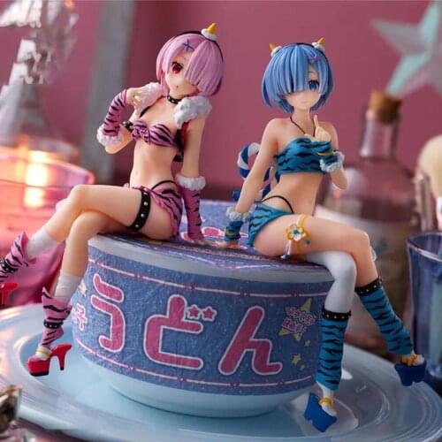 Japanes Anime Re:Zero kara Hajimeru Isekai Seikatsu REM RAM Sitting posture PVC Action Figure Anime Figure Model Toys