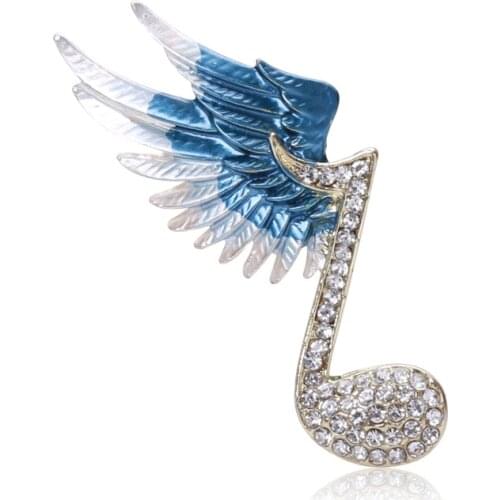 Wing Musical Notes Brooches for Women Enamel Pin Rhinestone Crystal Lapel Pins Brooch Shirt Scarf Collar Corsage Fashion Jewelry