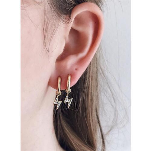 2 Pcs/Set Lady Charm Lightning Pendant Crystal Geometry Gold Stud Earrings Set Simple Party Clothing Jewelry Female Earrings