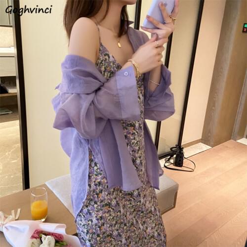 Women Sets Vintage Summer Holiday Sexy Ladies Dress Outfit Korean Floral Retro Femme Vestidos Sun-proof Soft Simple Outwear New