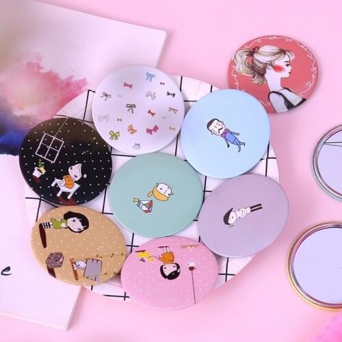 1pcs Cute Girl Mini Pocket Makeup Mirror Cosmetic Compact Mirrors Women Round Mini Pocket Mirrors Cartoon Home Office Use