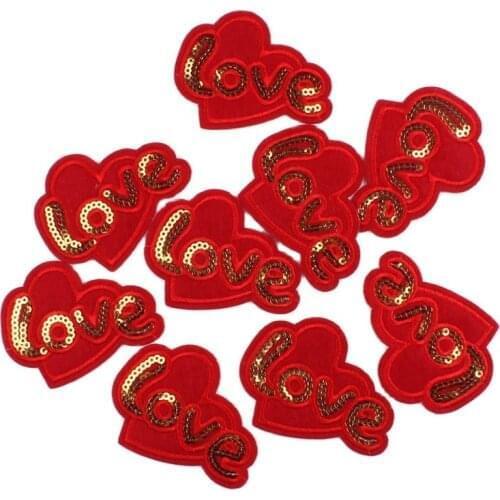 10pcs Embroidered Love Patch Iron On Sequined Red Heart Patches For Jeans Bags Hats Dress Decoration Badge Sewing Appliques DIY
