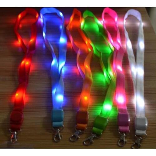 100pcs LED Light Up Neck Strap Band Lanyard Key Chain ID Badge Hanging Lace Rope Mobile Phone Strapes Party Decoration