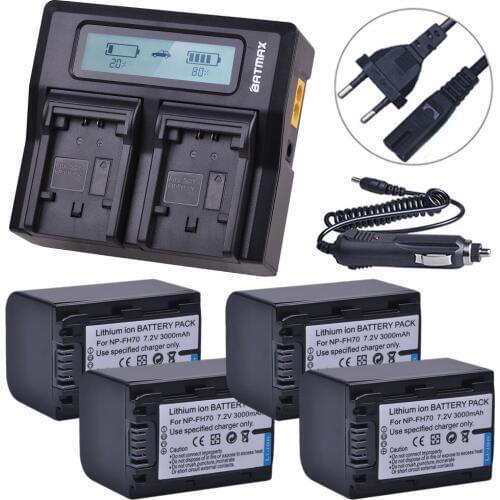 Batmax 4pc NP-FH70 NP FH70 Camera Battery+LCD Rapid Dual Charger for sony NP-FH50 NP-FH100 NP-FH30 HDR-CX12E,HDR-CX7E,HDR-SR10E