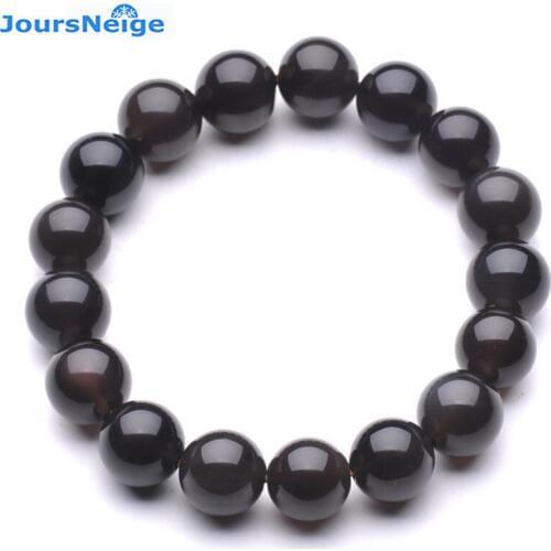 JoursNeige Fine Ice Natural Obsidian Crystal Bracelets Beads Size 14mm Bracelets Lucky for Women Men Summer Single Lap Jewelry
