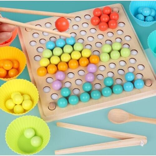 Kids Clip Beads sorting toy Puzzle Board Math Game Montessori Wooden Toys Hands Brain Training Early Educational matching Toys