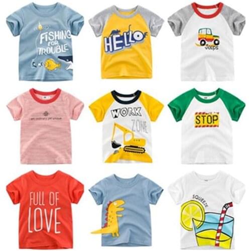 2-8Y Cartoon Print Baby Boys Dinosaur T Shirt For Summer Infant Kids Boys Girls Lion T-Shirts Clothes Cotton Toddler Letter Tops