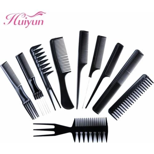 Huiyun 10Pcs/Set Hairdressing Combs Anti-Static Salon Barber Hair Combs Brush Set For Women Black Tail Combs