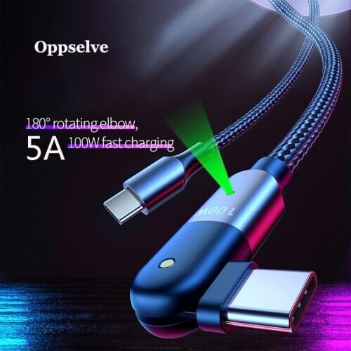 60W/100W Type C To Type C Cable 5A Nylon Fast Charging 180 Degree Rotation USB C Type-C Data Cable For Samsung LG Xiaomi Huawei
