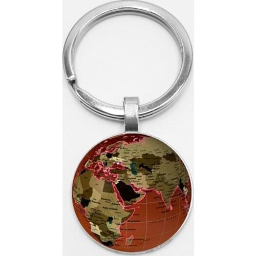 World Map Earth Seven Oceania Time Glass Keychain Globe Retro Map Car Keychain Hanging Buckle DIY Photo Customization
