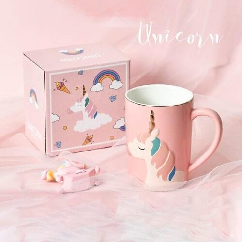 Nordic Embossed Pink Unicorn Ceramic Coffee Mug Christmas Friend Wedding Companion Gift Cute Home Tea Coffee Mugs And Cups