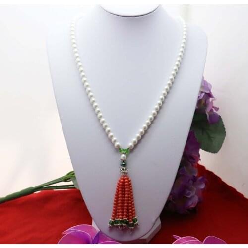 Classic Popular Shell pearl Necklace Neck chain Sweater Dress Adornment Costume Accessories Pendant Coral Tassels Jewelry