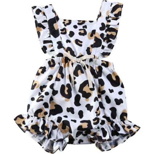 Toddler Infant Baby Girl Sleeveless Leopard Ruffle Romper Jumpsuit Summer One Piece Outfit Casual Baby Clothing for 3-18Months