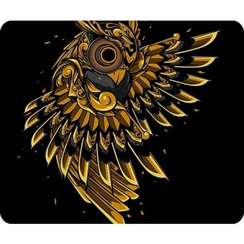Gold Owl Mousepad Art Vintage Animal Retro Bird Wildlife Black Mouse Pad Rectangle Mouse Pads for Computers Laptop