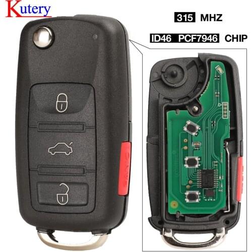 Kutey 10pcs/lot 4 Button Remote Key fob 315MHz 433mhz For VW Fit Volkswagen Phaeton Touareg 2002-2010 with PCF7946 CHIP
