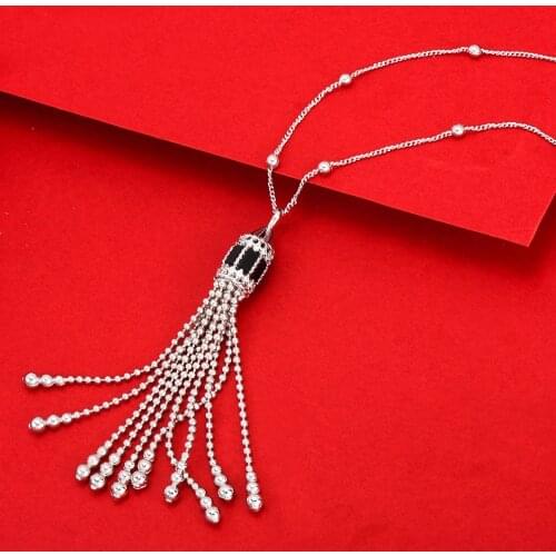Missvikki Luxury Gorgeous Long Tassel Chains Pendant Earrings Necklace Jewelry Set Super CZ for Women Ladies Girl Best Gift