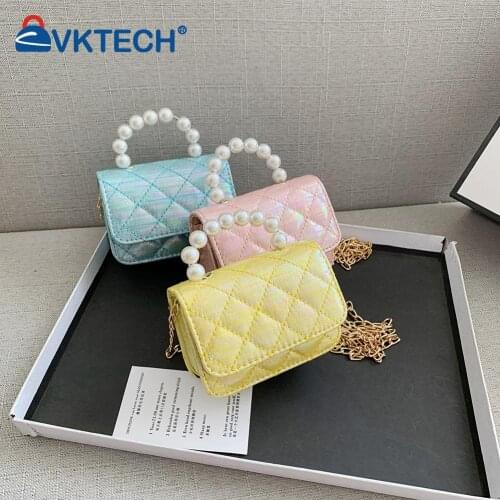 Fashion Women Lattice Pattern Shoulder Crossbody Messenger Bag Casual Ladies Solid Color Pearl Chain Mini Flap Purse Handbags