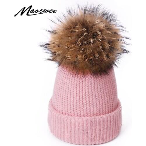 Fashion Warm Beanies Hats For Women Real Raccoon Fur Bonnet Casual Female Solid Color Adult Hedging Cap Cover Crochet Slouch Hat