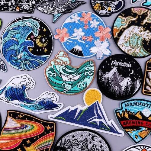 Outdoor Camping Exploration Patches For Clothing Mountain Waves Travel Iron On Patches On Clothes Natural Adventure Patch Badge