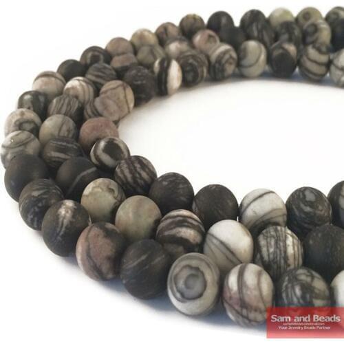 Natural Stone Dull Polish Matte Spider Web stripe Beads 16" Strand 4-12MM For Bracelet Necklace Making NSWJ01