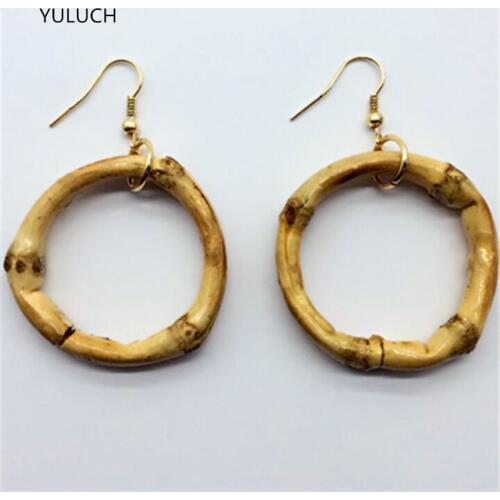 Pair latest design Unfinished Tassel Round hollow Bamboo earrings jewelry earring personality latest african wood earrings