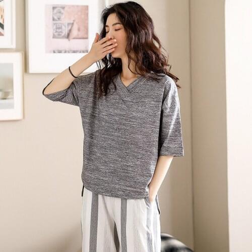 Womens Sleepwear Sexy Pajamas Sets short Sleeve Top + Pants Autumn Summer Cute 2 Pieces Pyjama Pj Sets Ladies Cute Homewear