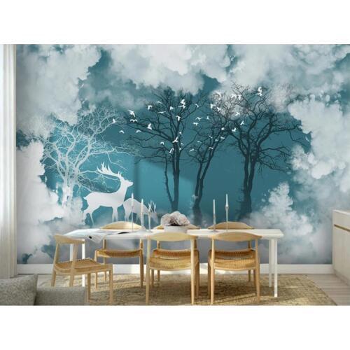 Custom wallpapers for walls 3 d murals wallpaper Forest landscape, white clouds, TV, sofa, wall papers home decoration, painting