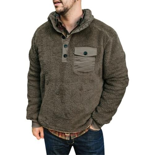 Casual Simple Warm Plush Pullover Mens Fleece Outwear Turndown Collar Coat Streetwear for Fall Winter New