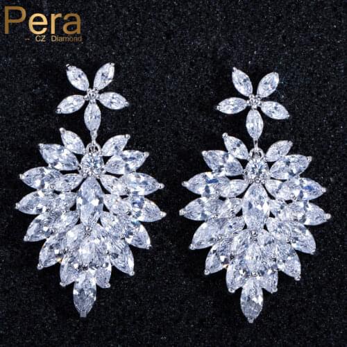 Romantic Big Flower Shaped Pave Setting Bridal Cubic Zirconia Long Dangle Drop Earrings For Wedding Aniversary Jewelry Gift E005