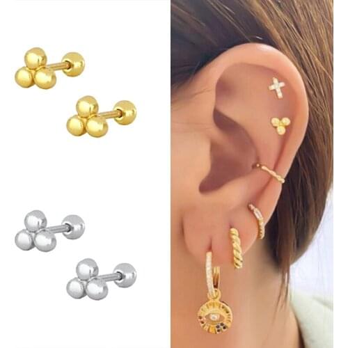 925 Silver Ear Needle Minimalist Bead Gold Silver Color Piercing Stud Earrings for Women Lovers' Cartilage Pendent Fine Jewelry