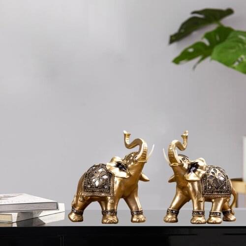 2pcs Elephant Statue, Fengshui Golden Elephant Statue Sculpture Wealth Figurine Home Decoration Noble Figurine Birthday Gift
