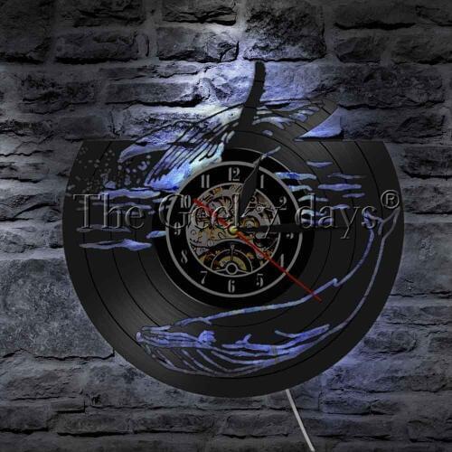 Whale Under The Sea LED Lighting Wall Clock Ocean Animal Wall Lamp Vinyl Record Nightlight Clock Wall Light Gift For Kid