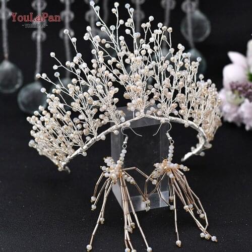 TOPQUEEN HP193-amber Luxurious Wedding Crown Set Miss World Crown and Tiara Party Princess Crowns Birthday Crown for Adults