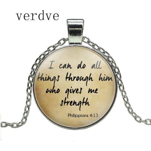 Encouragement Bible Quote Pendant I can do all things through him who give me strength Verse Necklace Gift for Christian