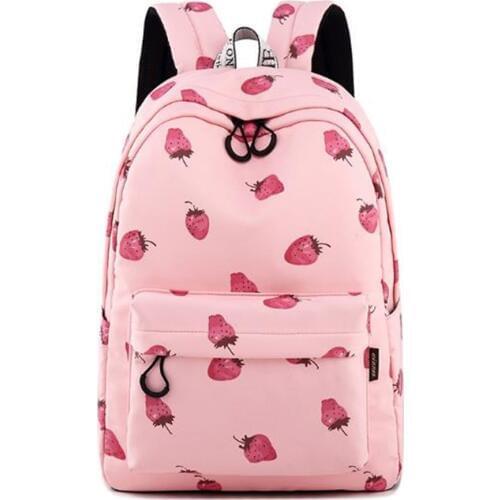 Women Fashion Backpack Pink Harajuku Girl Cute Cartoon Style School Bag Kawaii Strawberry Print Shoulder Bags Casual Travel Bags