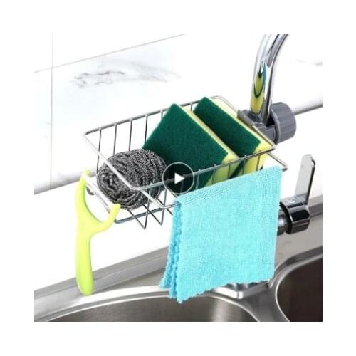 1pc Kitchen Adjustable Sink Drain Dry Rack Pool Stainless Steel Sponge Storage Faucet Holder Bathroom Soap Drainer Shelf Basket