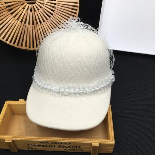 19 white small sweet wind high on wool? Baseball cap female lace elegant aristocratic cap joker navy hat