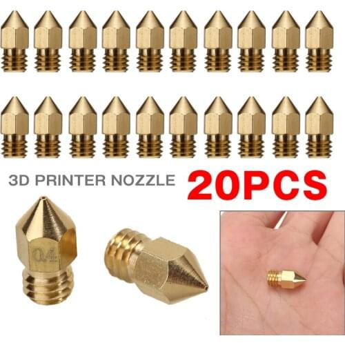 New 20pcs 0.4mm MK8 Brass Extruder Nozzle Filament Head Nozzles Accessories Replacement for 3D Printer Extruder Nozzles