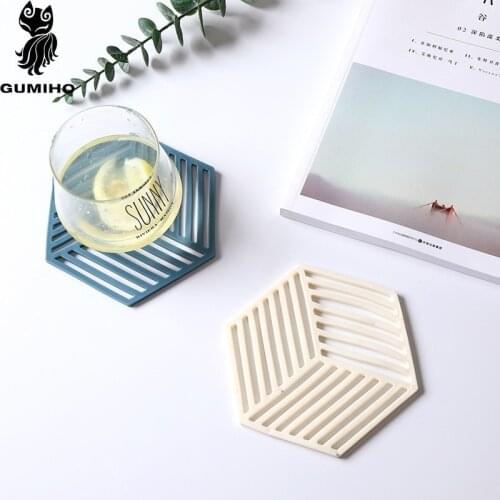 2021 New Novelty Cute Coaster Hexagon Shape Silicone Cup Pad Slip Insulation Pad Cup Mat Pad Hot Drink Holder Table Decoration