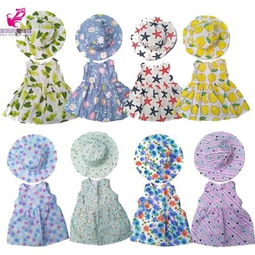 43cm Doll Summer Holiday Dress with Hat for 18 Inch Girl Doll Toys Dress Doll Accessory Baby Doll Outfits