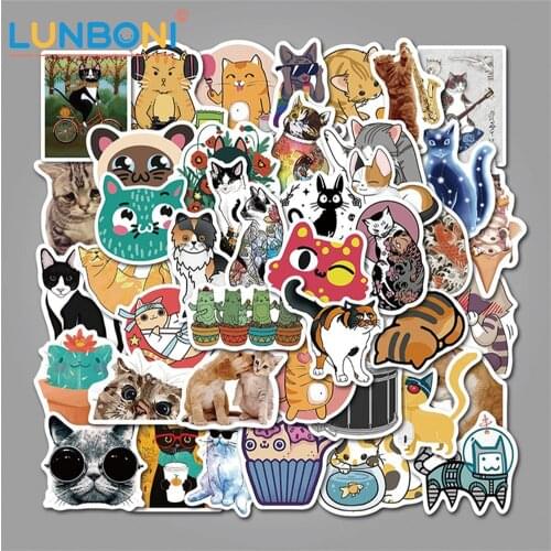 50PCS Mix Kawaii Cat Stickers Decal For Girl Cute Cartoons Animal Sticker to DIY Suitcase Stationery Fridge Water Bottle Guitar