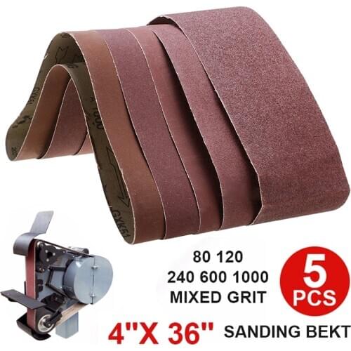 5 pieces 100x915mm Abrasive Belt Sanding Band 80 120 240 600 1000 Mixed Grits For Wood Soft Metal Polishing Grinding