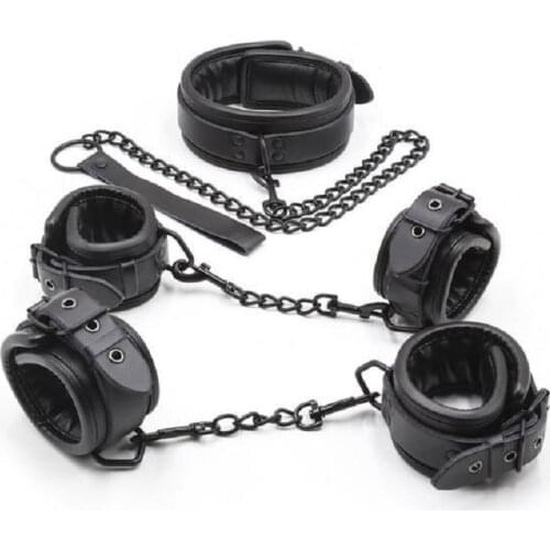 BDSM Black Leather Adjustable Handcuffs Restraints Ankle Cuff Restraints Bondage Slave SM Sex Game Adult Sex Toys for Couple