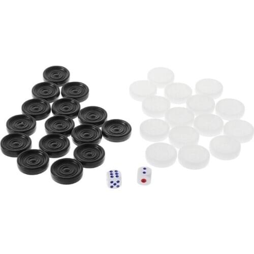 30pcs Black & White Backgammon Chess Plastic International Draughts Checkers