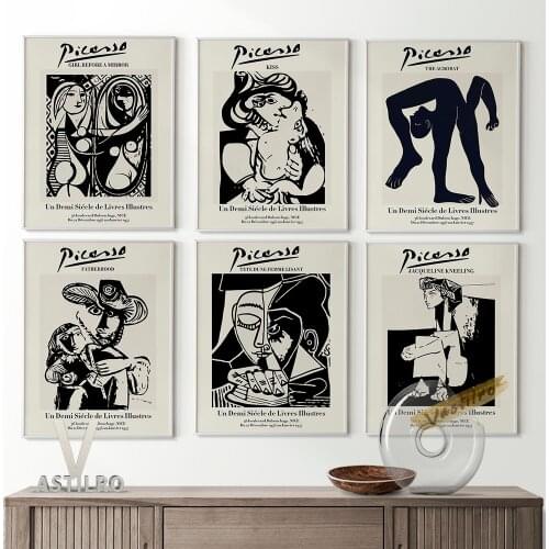 Pablo Picasso Black White Vintage Print Art Poster Exhibition Museum Canvas Painting Housewarming Gift Living Room Home Decor