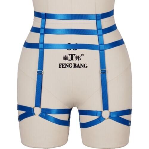 Plus Size Women Suspender Leg Stockings Elastic Body Cage Punk Goth Sexy Blue Lingerie Belt Harness Garter Fashion New Club Wear